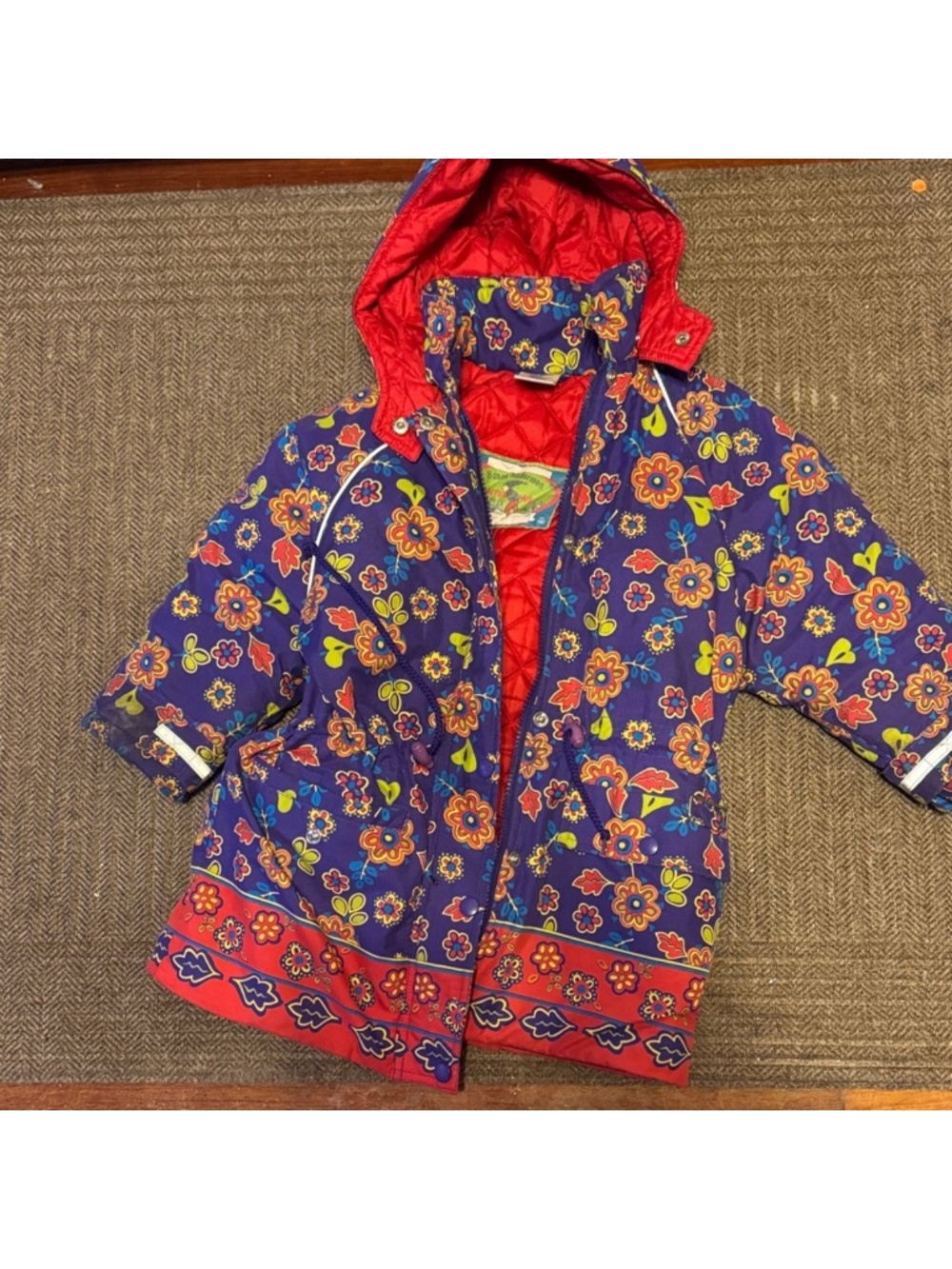Vintage Hanna Andersson Floral Kids Puffer Jacket - Red and Blue size 5-6 110 eu